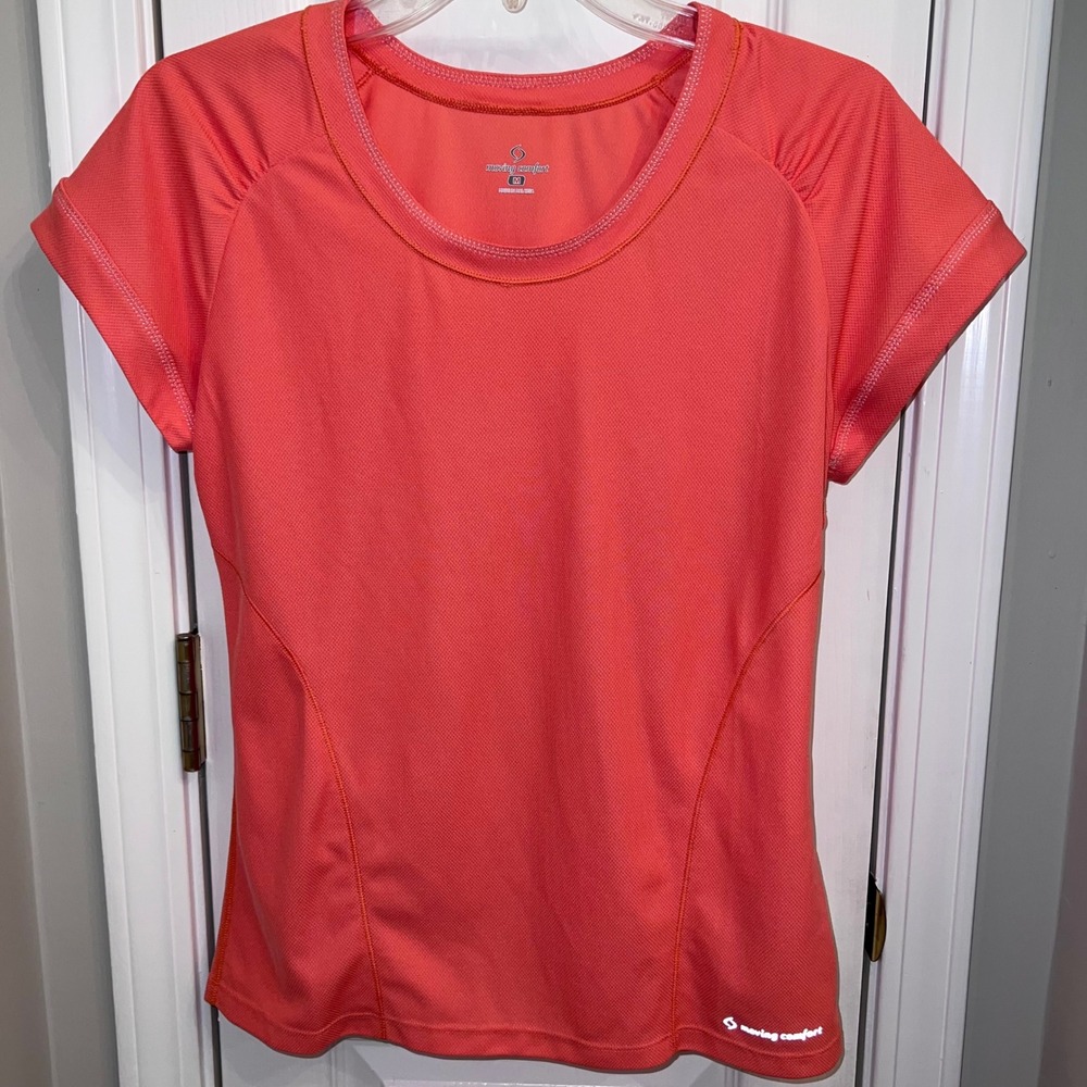 Moving Comfort Womens Coral Pink Running Shirt Reflective‎ Athletic Top Size M